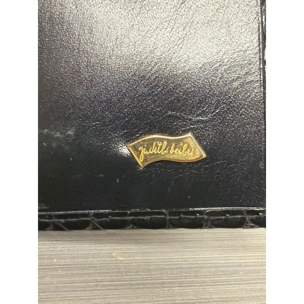 Vintage Judith Leiber Black Snakeskin Compact Wallet With Kisslock Coin Pouch